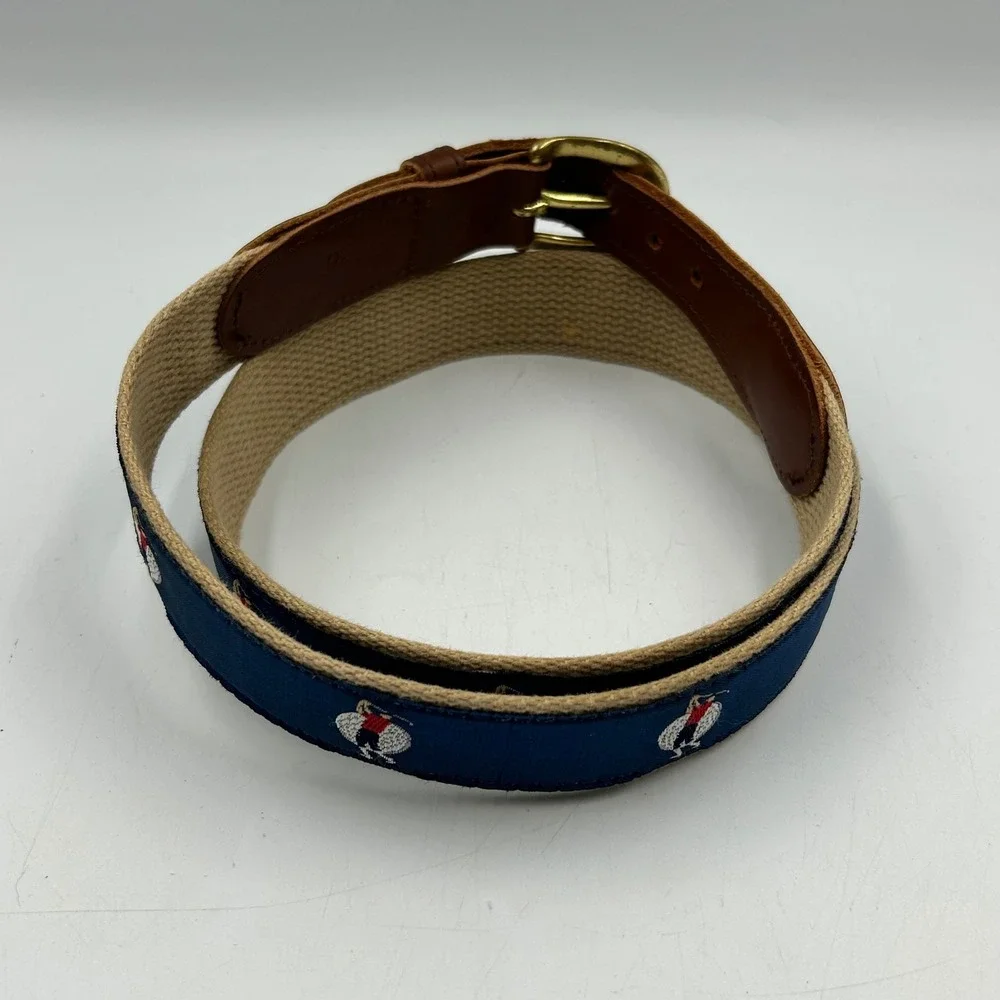 Surcingle Belt Navy Blue Mens Size 36 Embroidered Golfer Canvas Leather